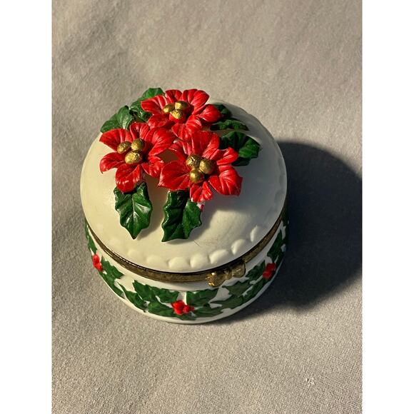 Vintage 1993 ARTMARK Jade porcelain poinsettia hinged trinket jar - Picture 11 of 11